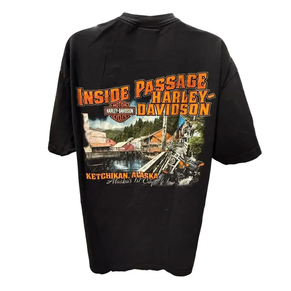 🏍️ Harley Davidson Ketchikan L Alaska Graphic Tee Black Biker Streetwear Shirt - Picture 3 of 4